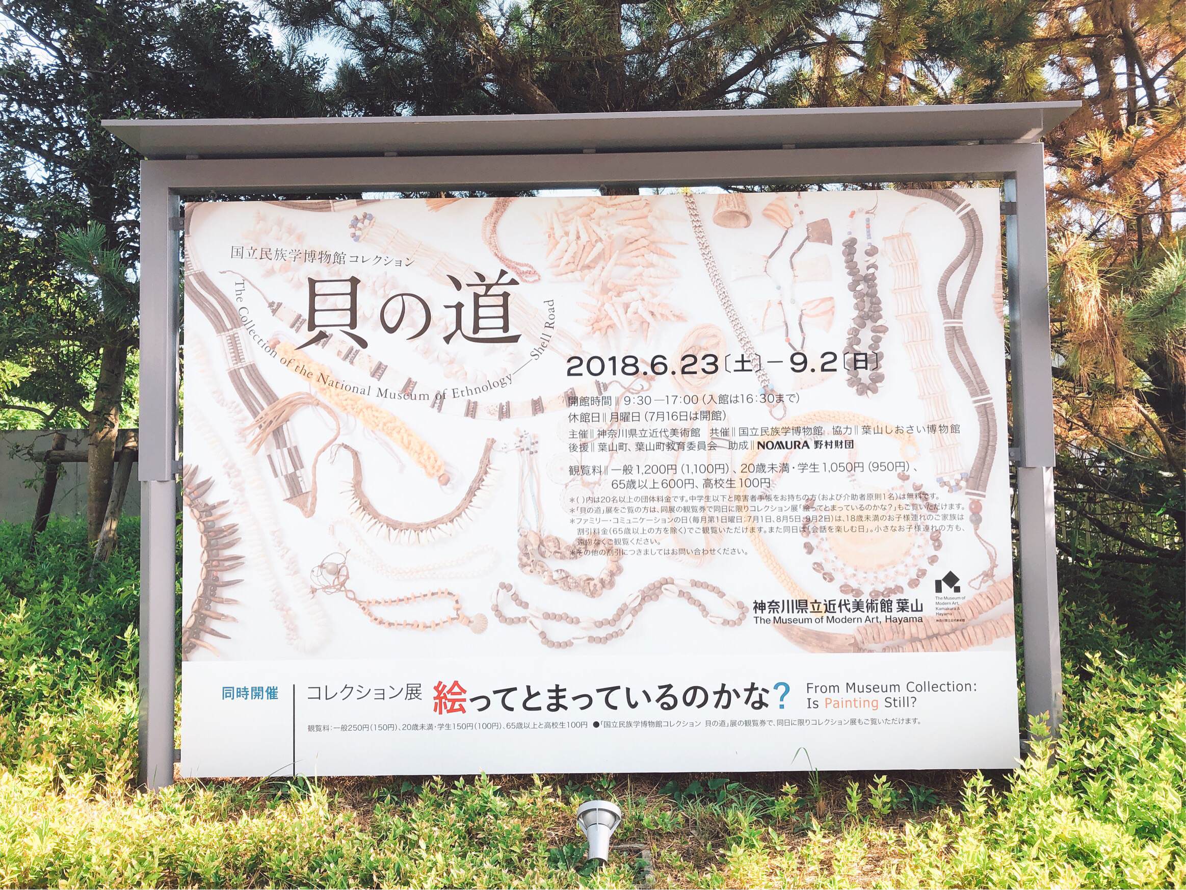 葉山美術館「貝の道」展示ポスターの写真です。2018年9月2日まで