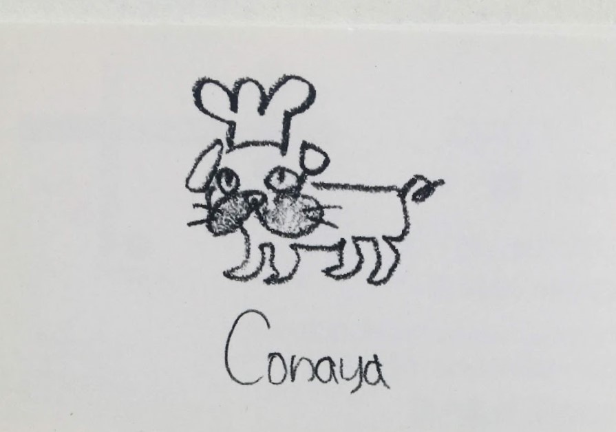 conayaのロゴは、クッキング帽をかぶったワンちゃんの絵